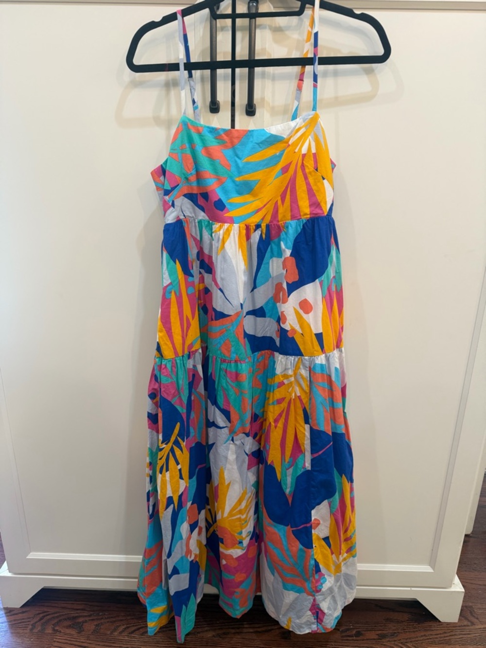 J Crew Factory Colorful Tropical Maxi Sundress - Bright Leaf Print